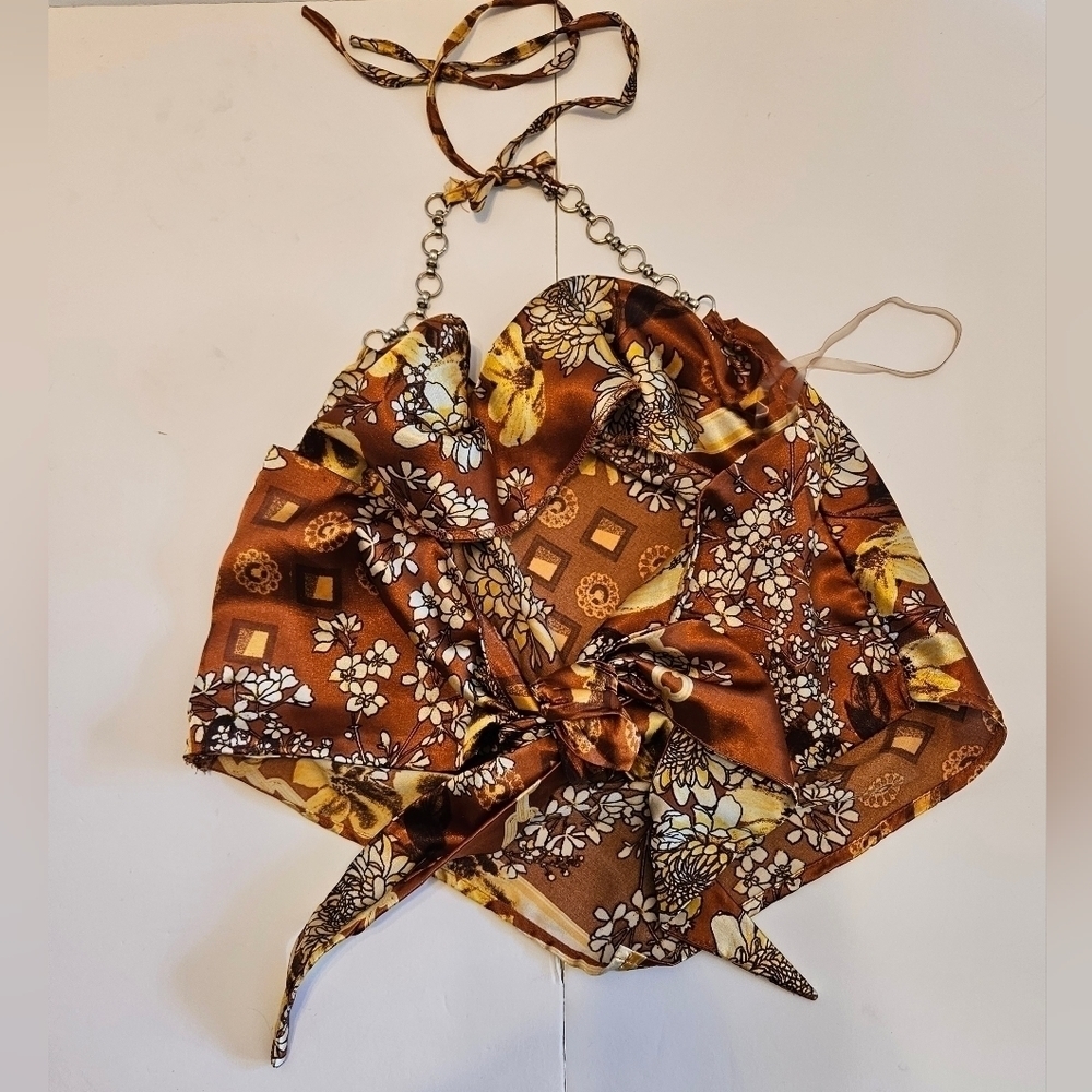 J is for Justify crop top floral pattern copper color baby tee fall cropped top - Picture 14 of 16